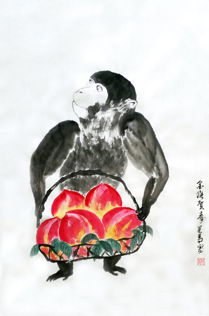 金猴贺寿图 吴马作品 金猴贺寿图 吴马作品