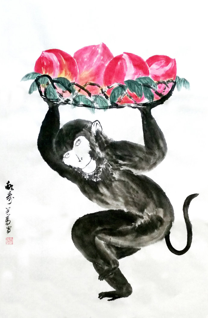 金猴献寿图 吴马作品 金猴献寿图 吴马作品