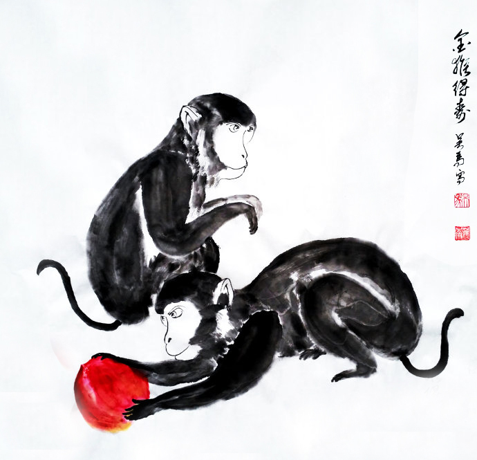 金猴得寿图 吴马作品 金猴得寿图 吴马作品