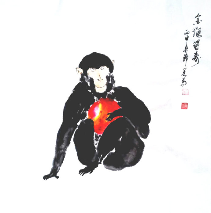 金猴贺寿图 吴马作品 金猴贺寿图 吴马作品